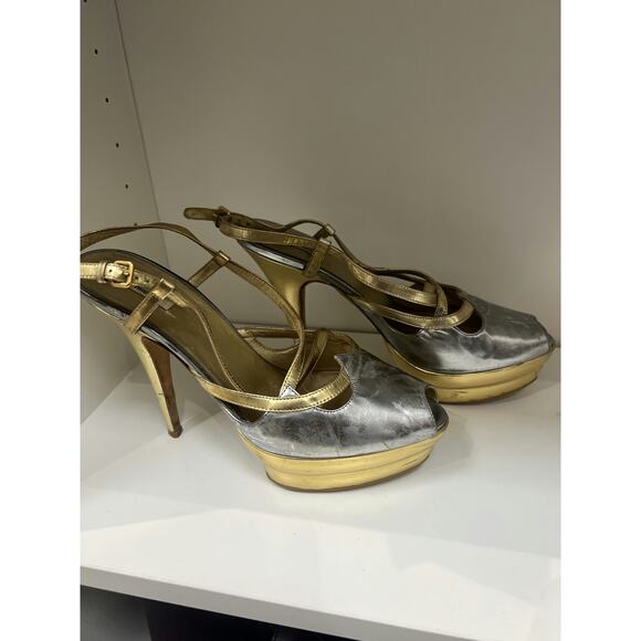 Miu Miu Silver and Gold Leather Platform Heels - Size 39 - Picture 3 of 5